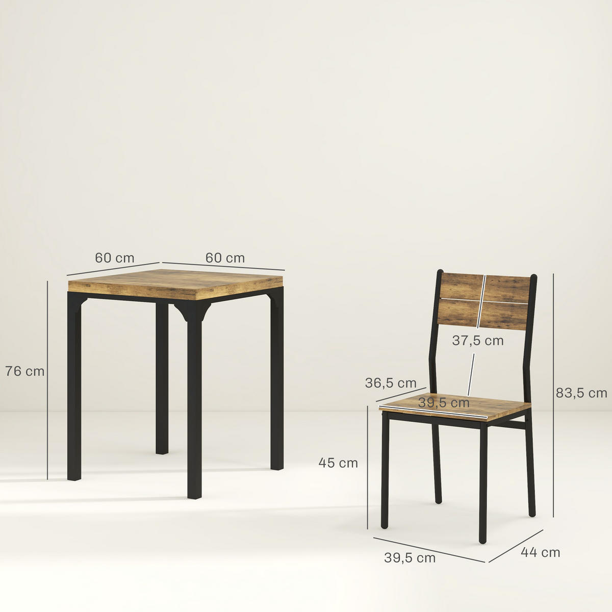 3-TEILIGE Essgruppe Küchentisch mit Metallgestell Esszimmergruppe Sitzgruppe - Braun, Holzwerkstoff (60/76/60cm) - HOMCOM