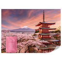FOTOTAPETE Pagode Berg Fuji Sakura Landschaft 3D 200x140 - Rot/Violett, Papier (200/140cm) - Muralo