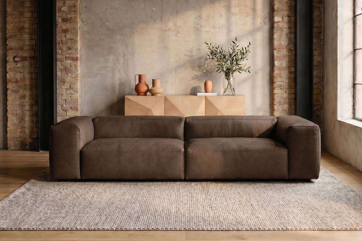 SOFA CELESTE Dunkelbraun Leder - Dunkelbraun/Schwarz, Leder/Kunststoff (302/72/114cm) - KAWOLA
