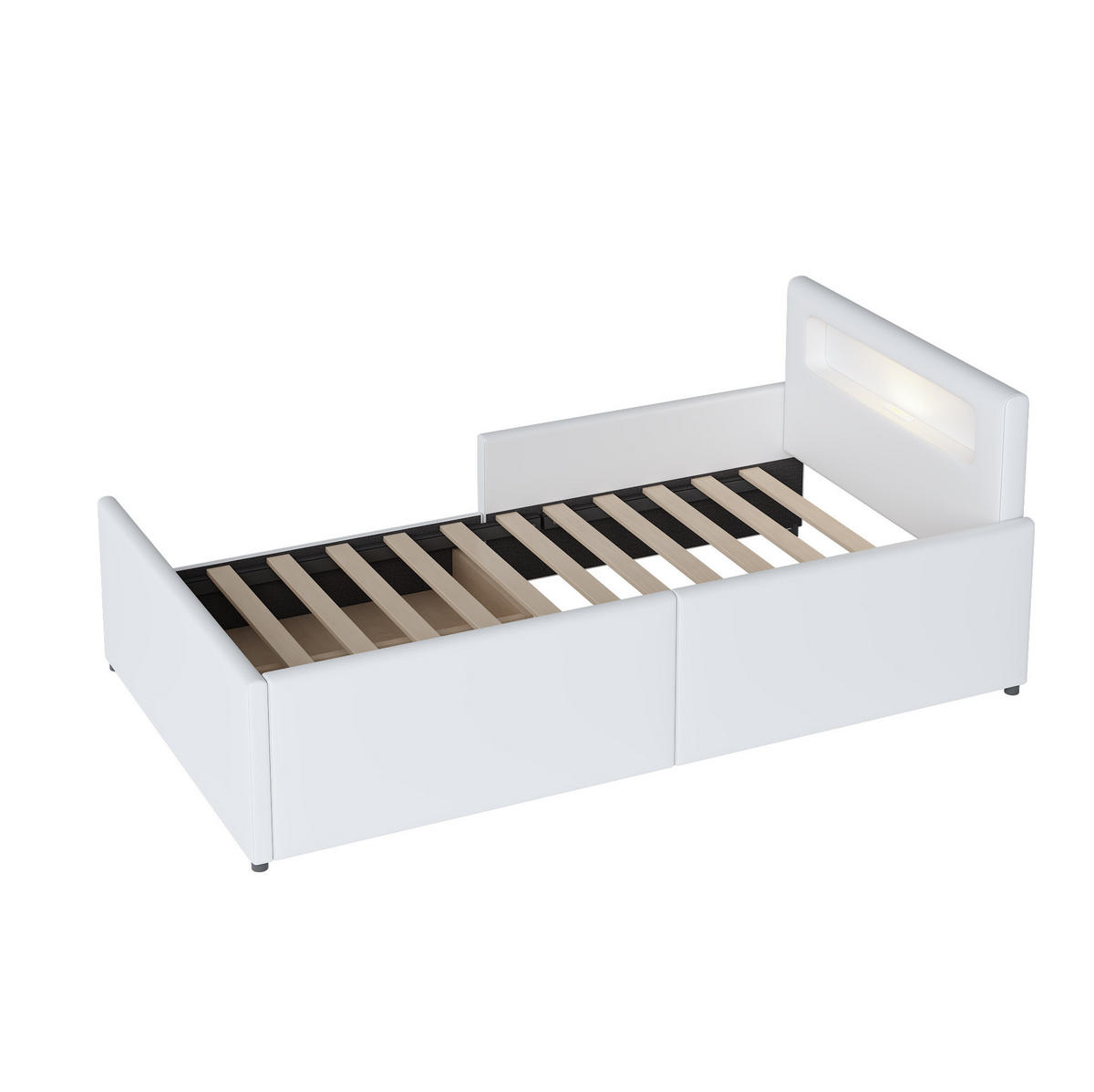 POLSTERBETT 90/200 cm Weiß mit LED-Beleuchtung, USB-Anschluss und Schublade - Weiß, Textil (90/200cm) - Flora Grace