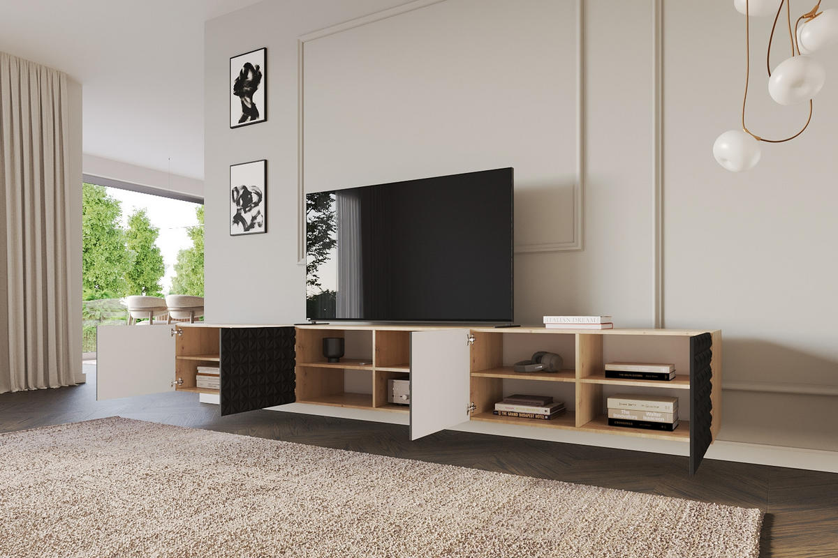 LOWBOARD VIRA-W 3x100x40x41 cm - Artisan / Schwarz - Schwarz, Holzwerkstoff (300/40/41cm) - ALTDECOR