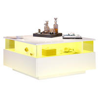 COUCHTISCH aus Spanplatte 70x70x41 cm Weiß mit LED-Beleuchtung, 2 Schubladen und Präsentationsfach - Weiß, Holzwerkstoff (70/70/41cm) - IVMEU