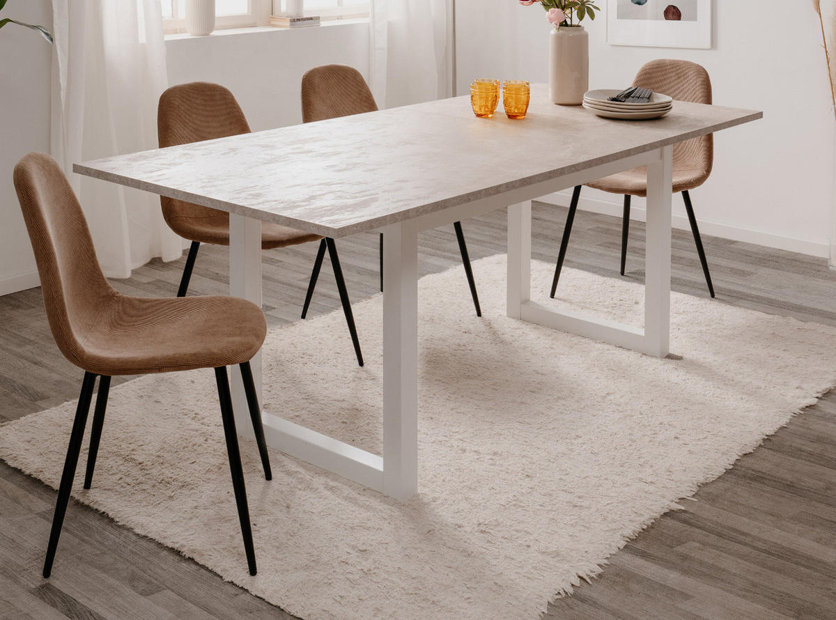 ESSTISCH weiß, Sandstein 160 - 200 cm, Küchentisch ausziehbar - Sandfarben/Weiß, Holzwerkstoff (90/160/75cm) - Furn.Design