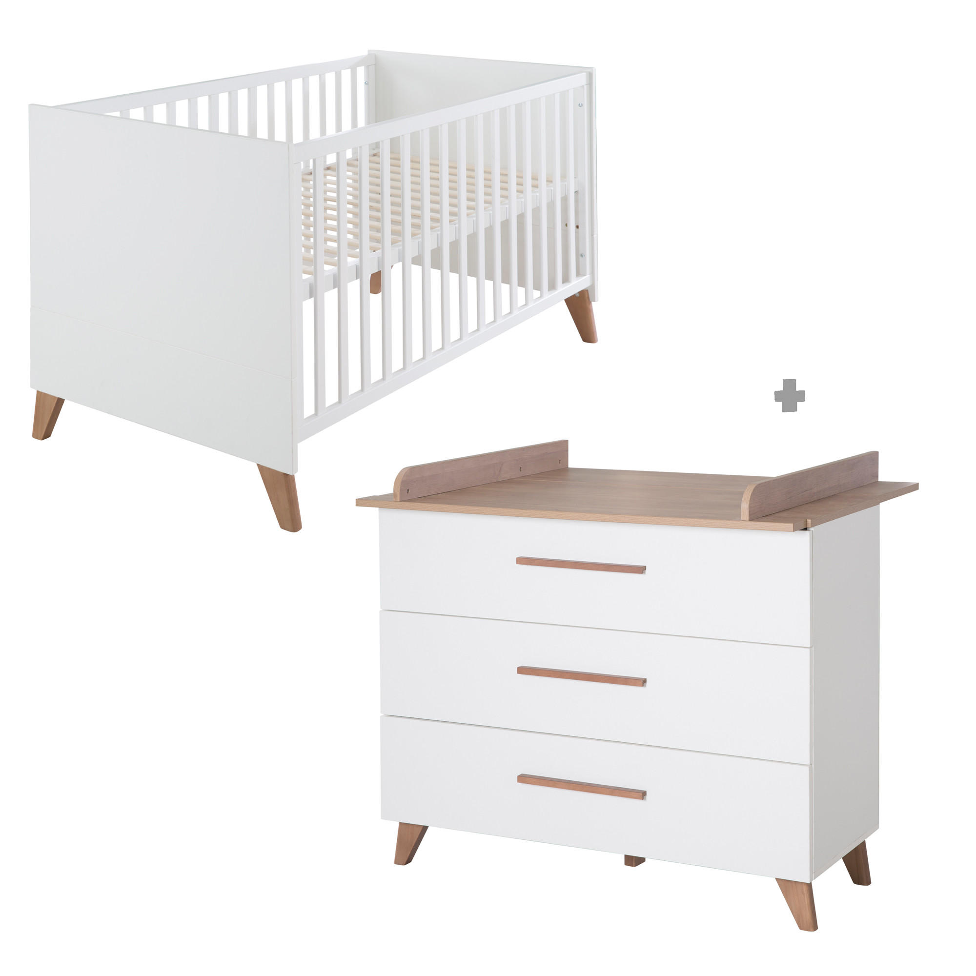 BABYZIMMER-SET Lennie 2-teilig - Eichefarben/Weiß, Eichenholz/Holz (76/82/144cm) - Roba