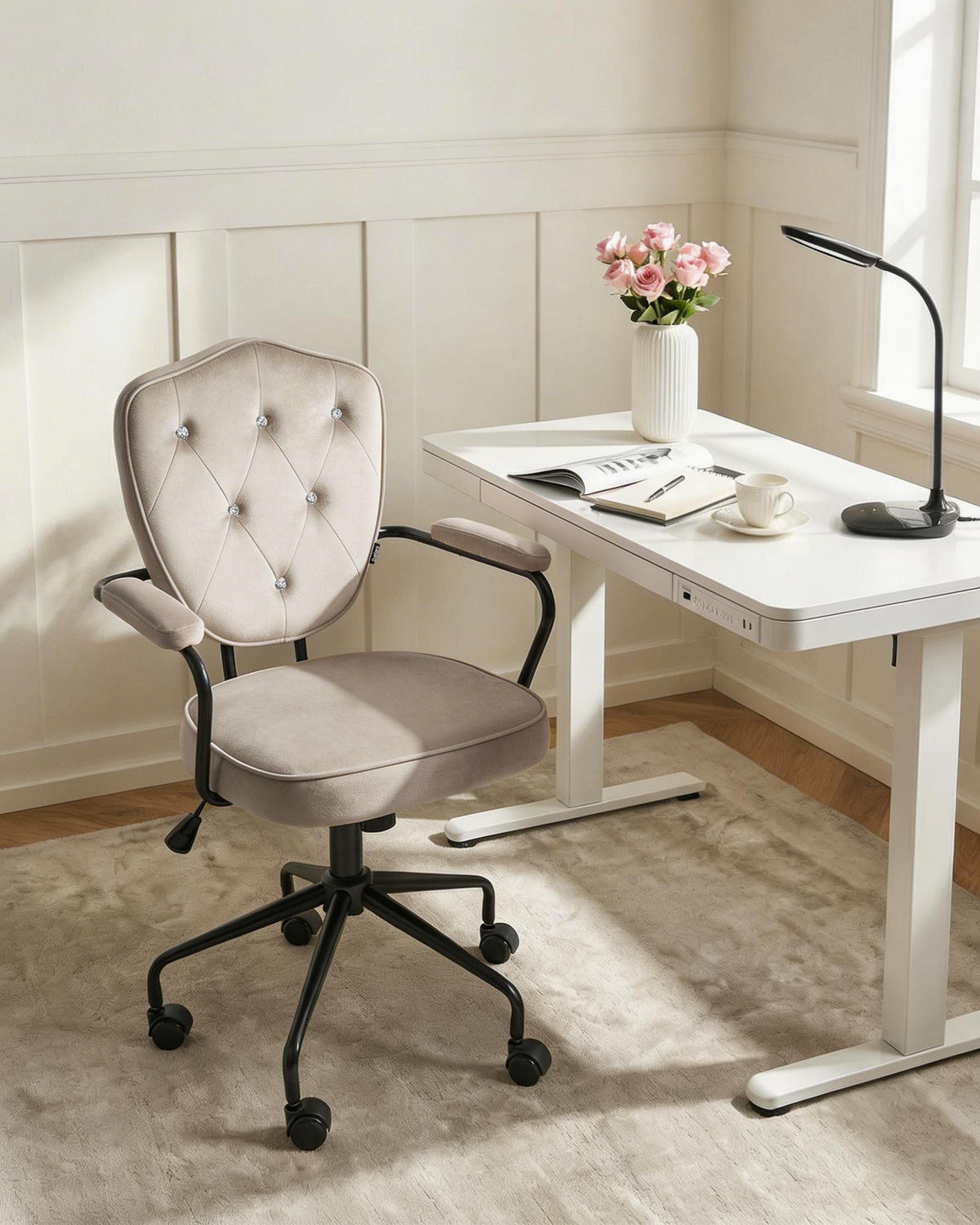 SCHREIBTISCHSTUHL Samtstoff Taupe Velisse - Taupe, Textil (55/98/55cm) - Beliani