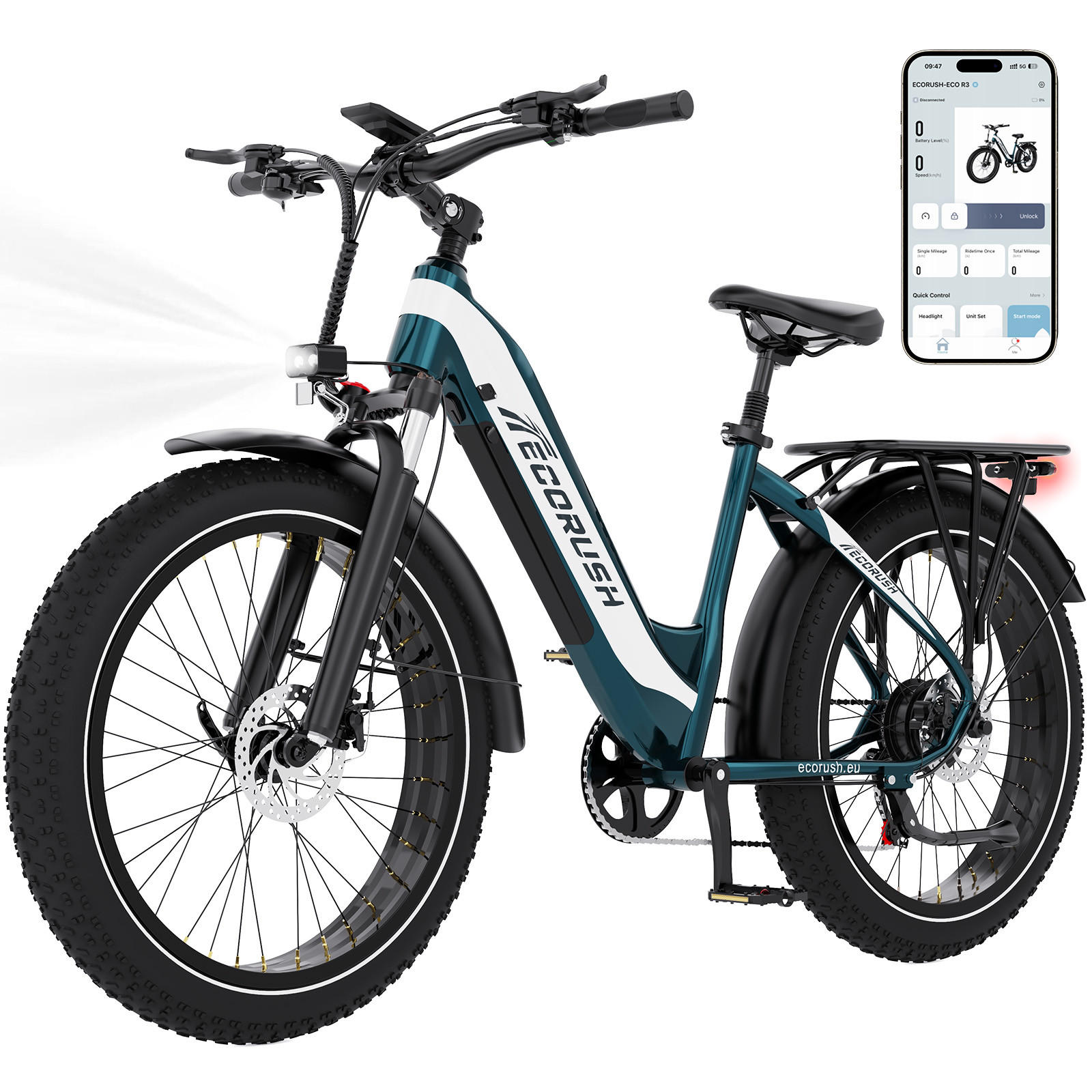 E-BIKE R3 48V-Akku mit 150 km Reichweite 3 Entsperrmethoden - Grün, Metall (87cm) - ECORUSH