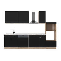 KÜCHENZEILE Fame-Line, Schwarz gestreift/Goldkraft Eiche, 300 cm mit Hochschrank, AP Anthrazit - Honigeiche/Schwarz, Holzwerkstoff (300/81.6/60cm) - Vicco