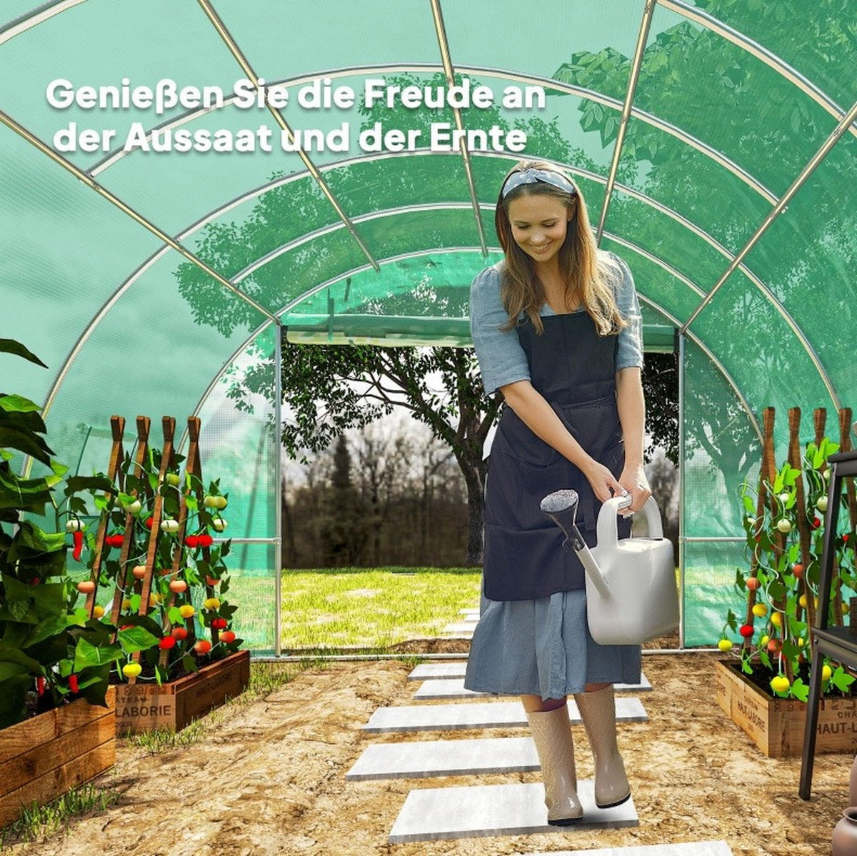 GEWÄCHSHAUS aus Kunststoff in Grün mit Rolltüren & Netzfenstern - Grün, Kunststoff (300/197/600cm) - Modfu