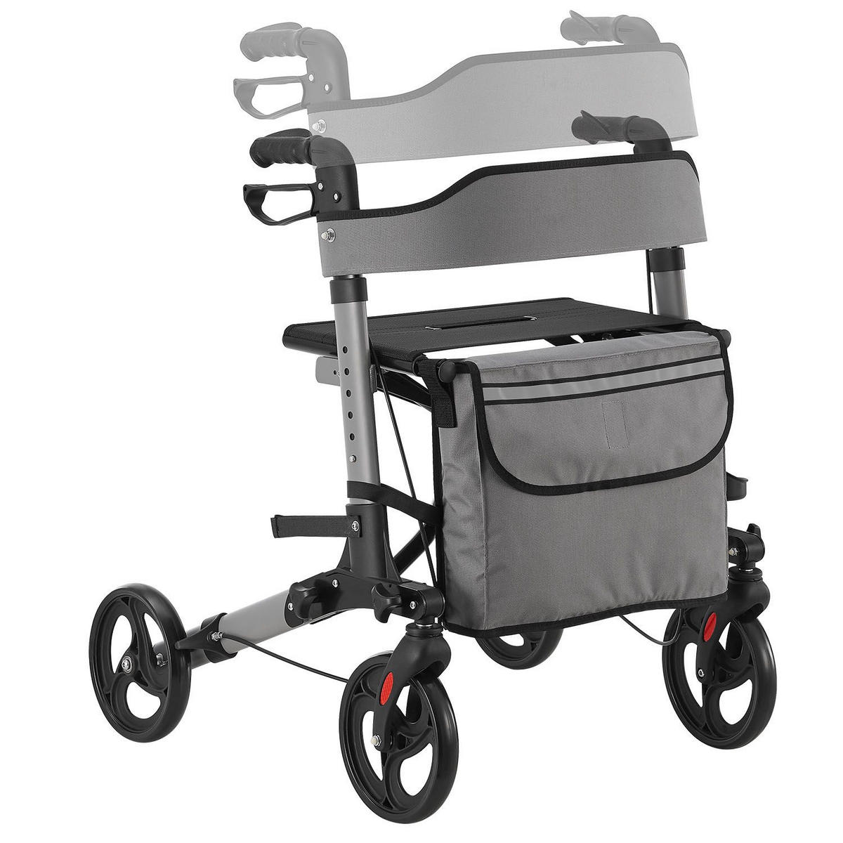 ROLLATOR Vital grau klappbar mit Sitzfläche & Einkaufstasche - Grau, Metall (63/80/68cm) - Juskys