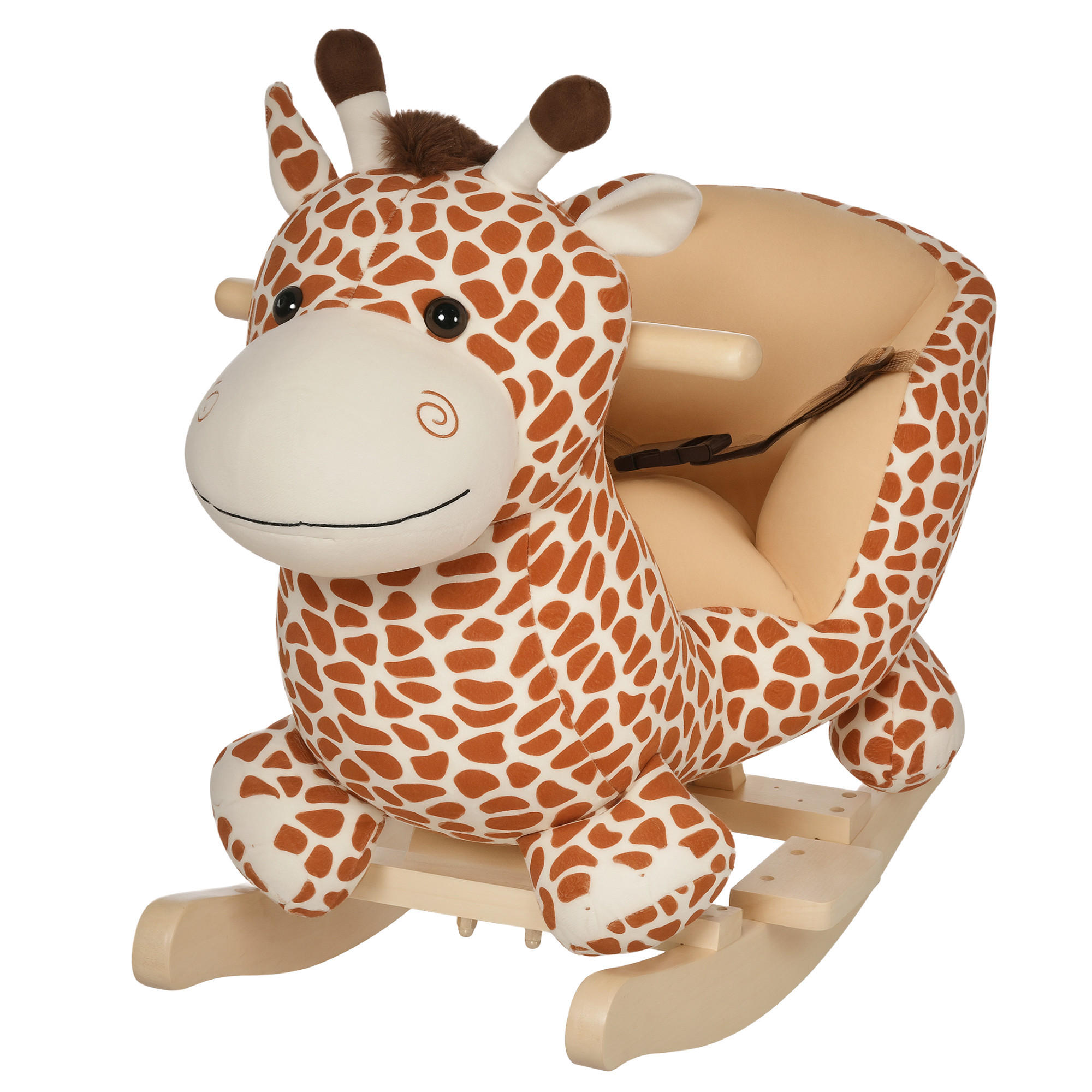 SCHAUKELPFERD DE-18226 Giraffe, Musikfunktion, Sicherheitsgurt Braun-Beige - Braun, Holz (33/45/60cm) - ComfortXL