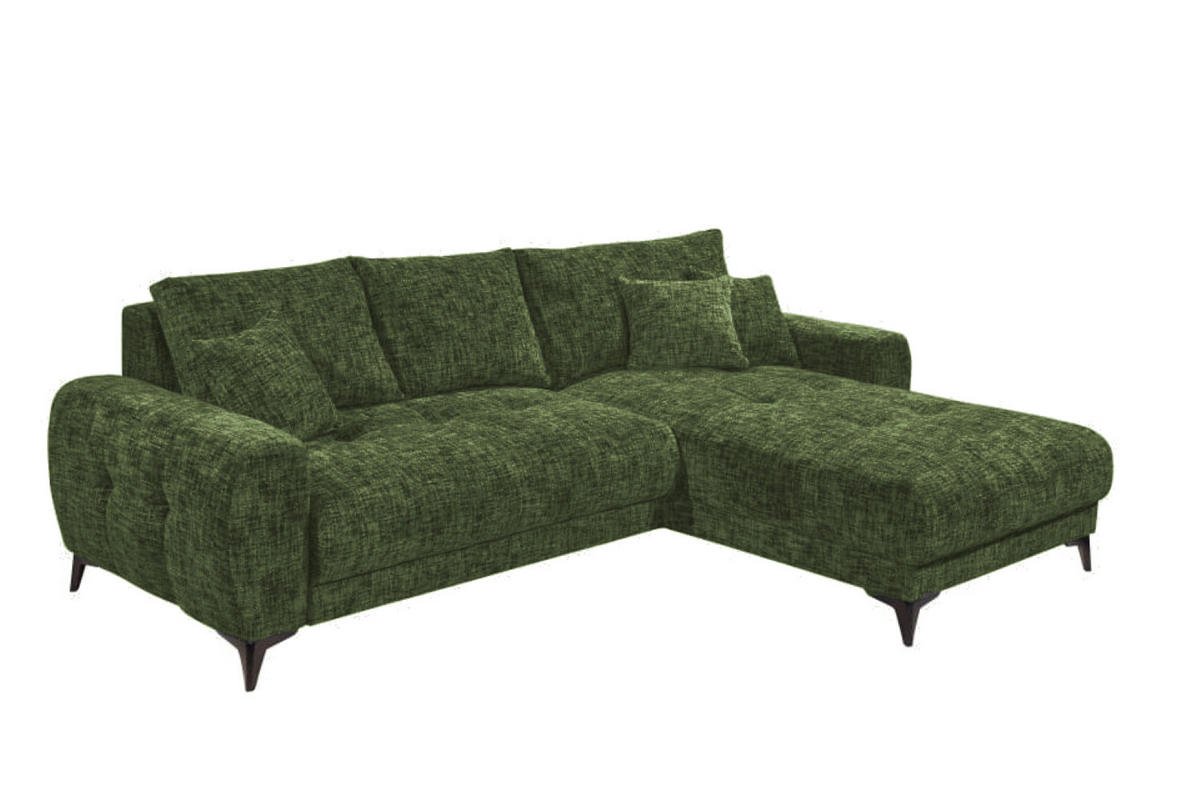 ECKSOFA beidseitig montierbar, Schlaffunktion mit Bettkasten - Schwarz/Grün, Textil/Metall (281/189cm) - ed exciting design