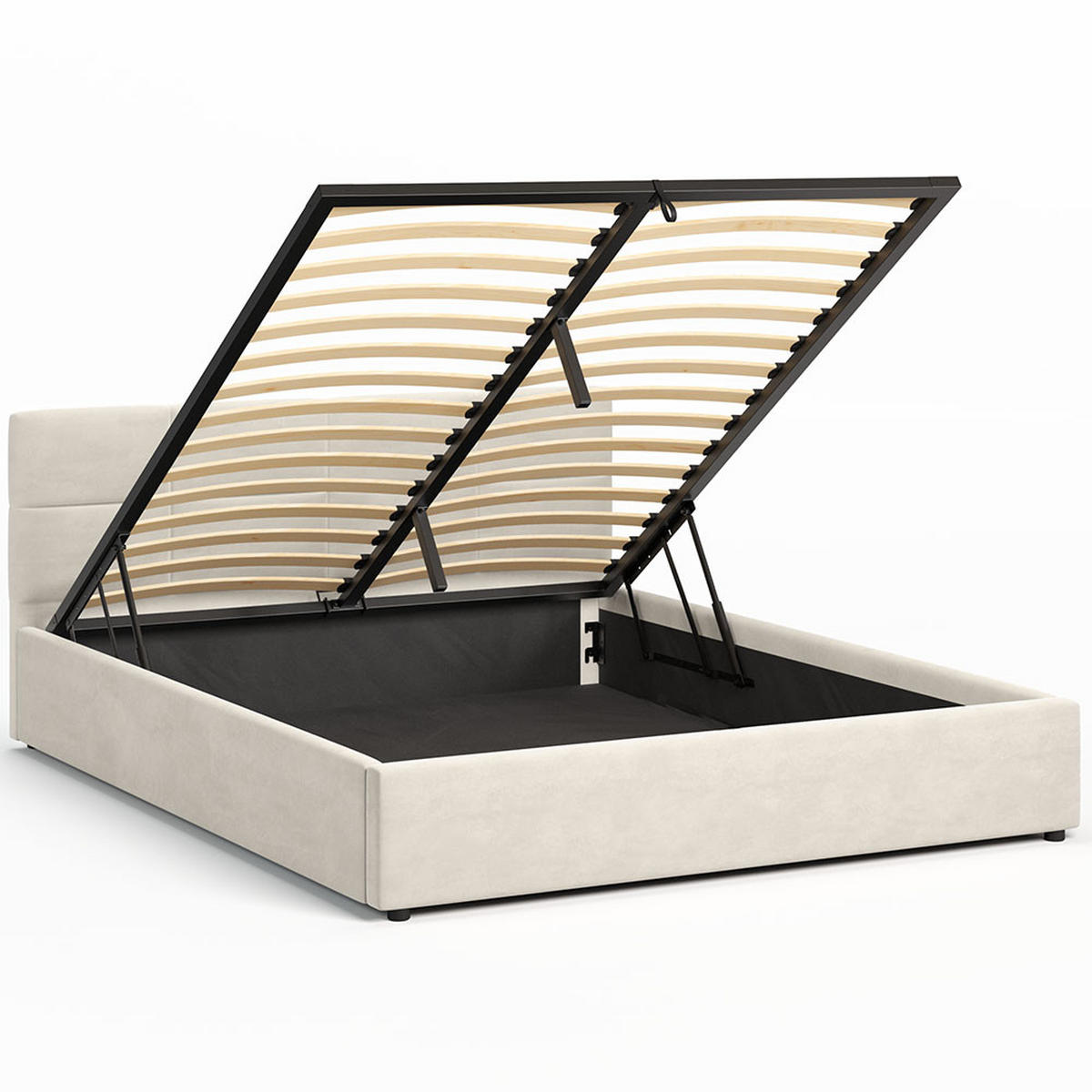 POLSTERBETT 160×200 mit Bettkasten und Lattenrost Mika HLR-5 Beige Velours - Beige, Holz (160/200cm) - Jana