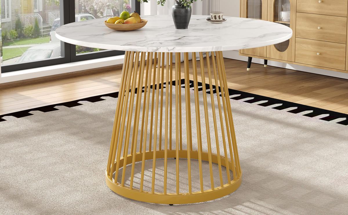 ESSTISCH 80x80x76 cm in Gold und Weiß aus MDF mit Marmoroptik - Weiß, Holzwerkstoff (80/80/76cm) - Modfu