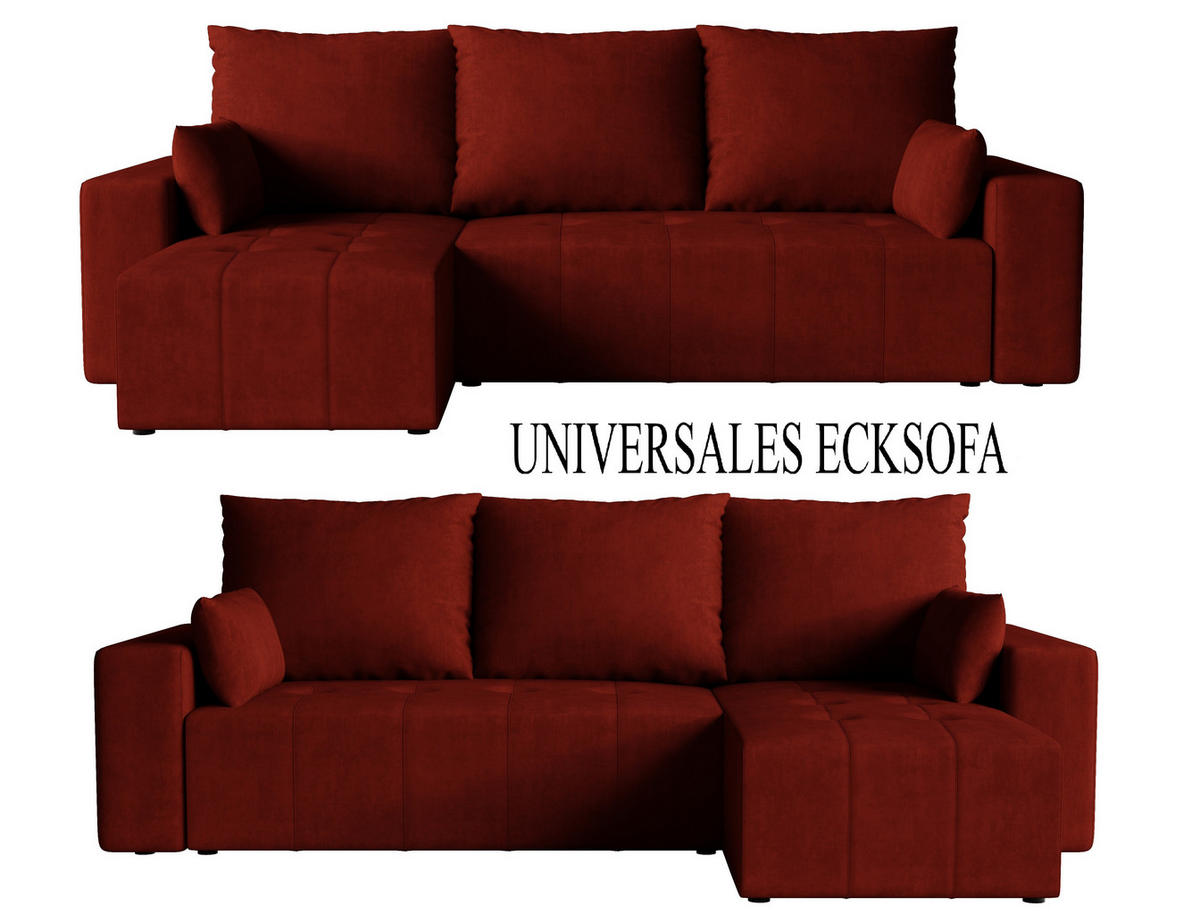 ECKSOFA Tico mit Bettkasten und Schlaffunktion, L-Form/XL-Form, Velourstoff, Universal - Weinrot, Holzwerkstoff (246/145cm) - 4ALL HOME