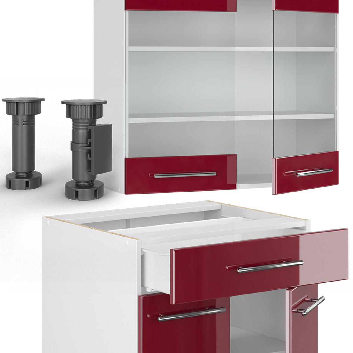 SINGLEKÜCHE Fame-Line Bordeaux Hochglanz/Weiß 140 cm, AP Anthrazit - Bordeaux/Weiß, Holzwerkstoff (140/81.6/60cm) - Vicco