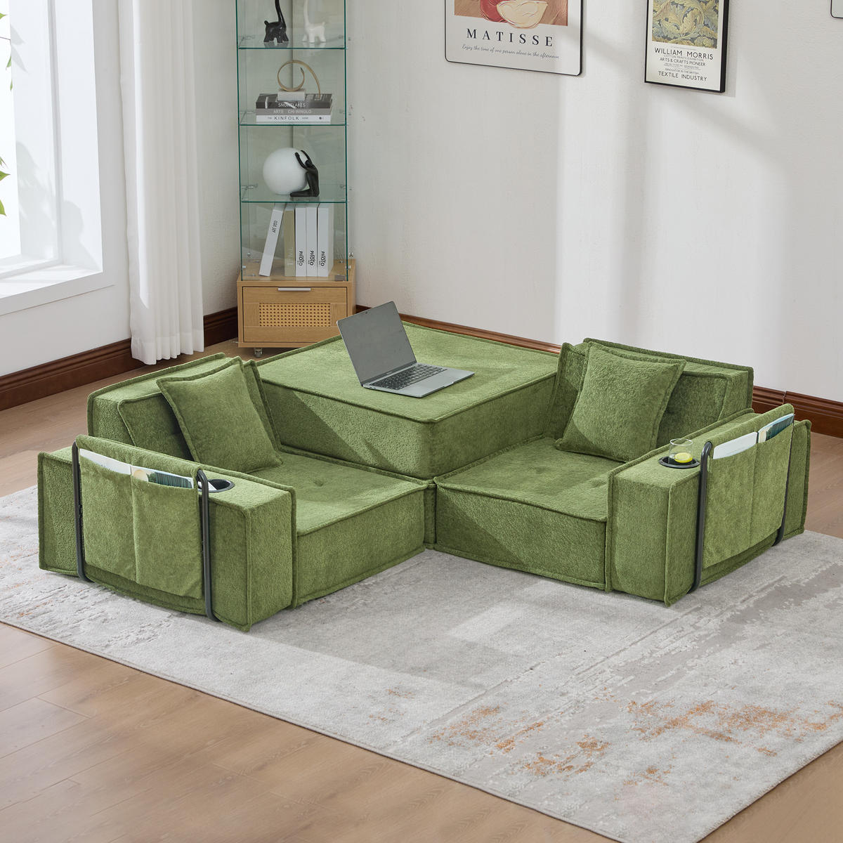SCHLAFSOFA 162/78/66 cm Grün Chenille mit seitlichem Stauraum und Getränkehaltern - Grün, Textil (162/66/78cm) - Oxeza