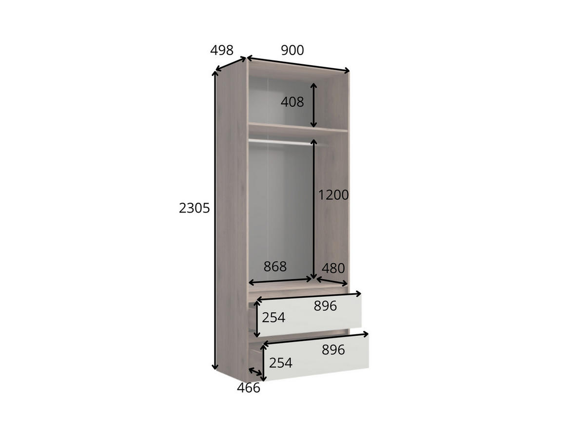 KLEIDERSCHRANK Walnuss, Neutralgrau 90/230,5/49,8 - Walnussfarben/Grau, Holzwerkstoff (90/231/50cm) - RAUMHIRSCH FURNITURE