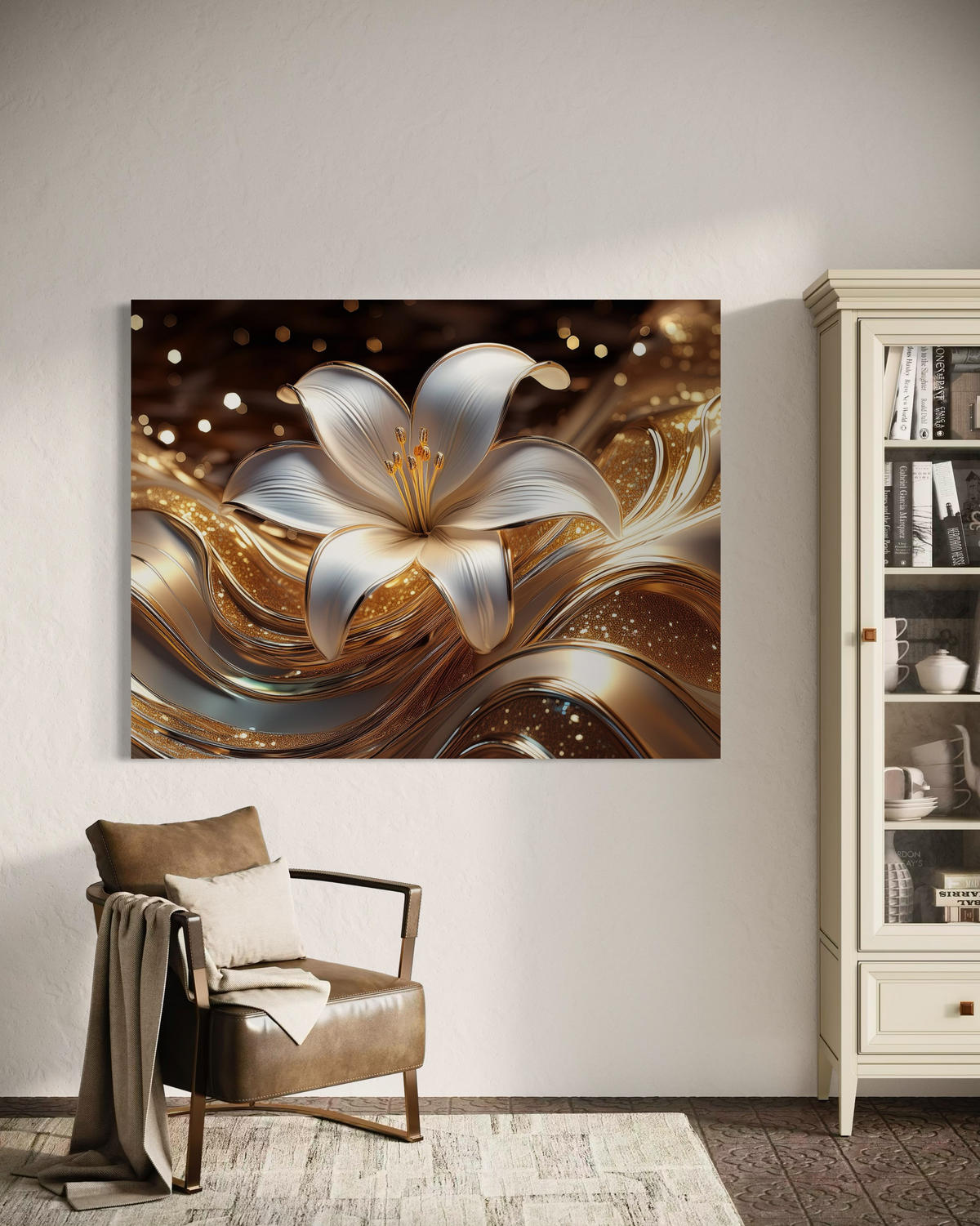 WANDBILD gold lily blume - Goldfarben, Textil (60/40cm) - Feeby