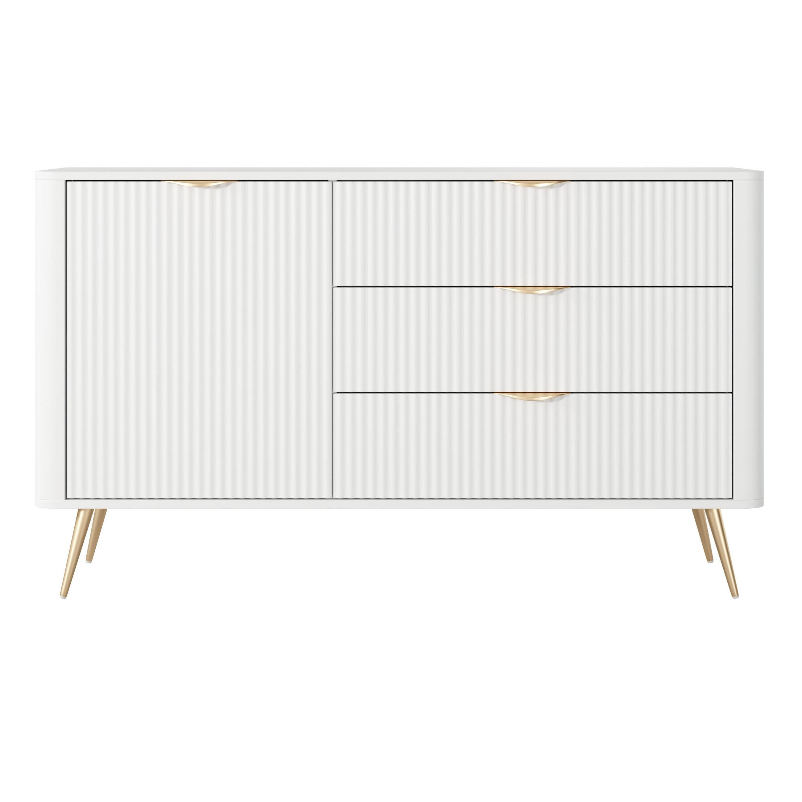 SIDEBOARD Vespasia 1T 3S Beige 138,2/81,2/38 cm – Geriffelte Fronten - Goldfarben/Weiß, Holzwerkstoff/Metall (138.2/81.2/38cm) - AX Living