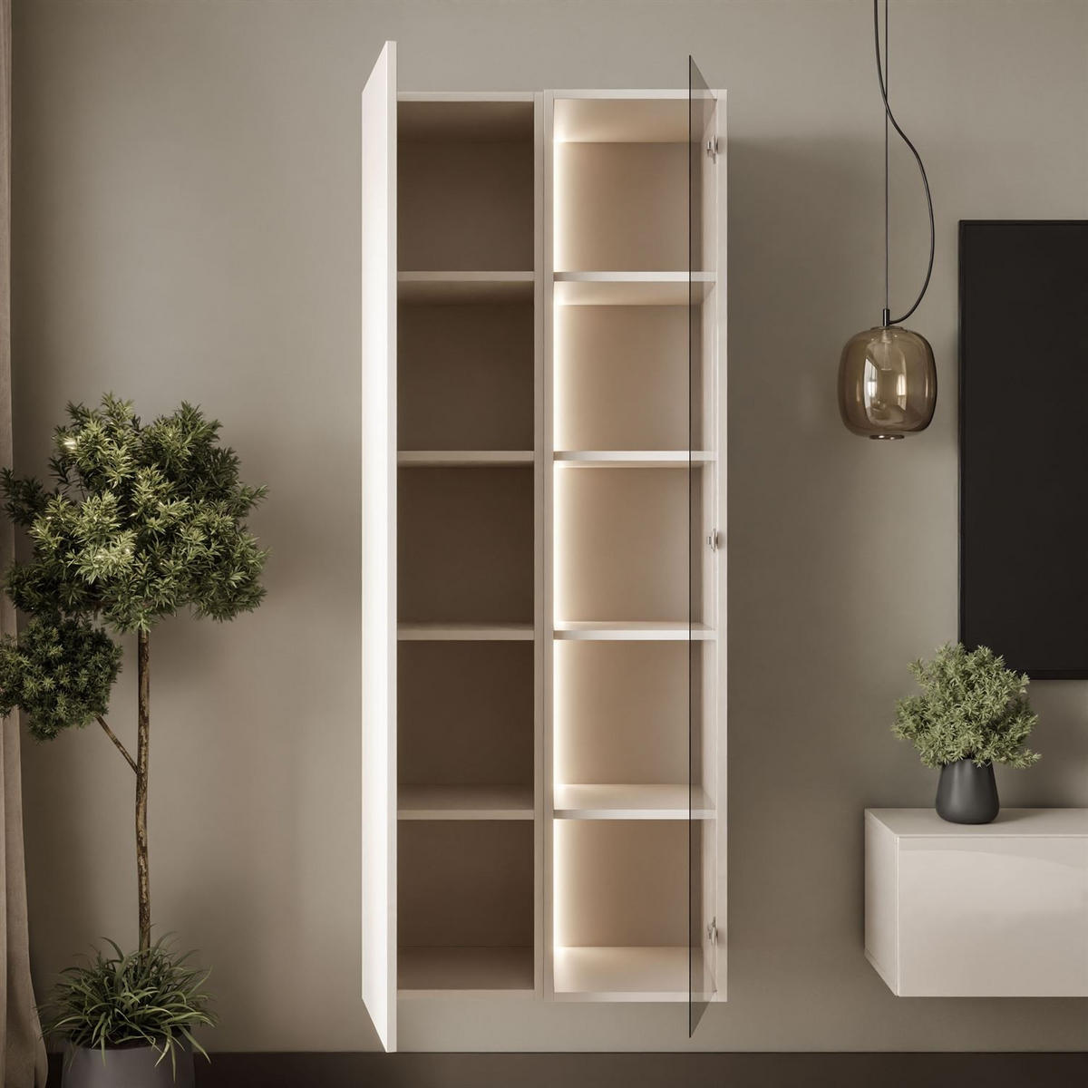 VITRINE CARMEN, hängend mit LED-Beleuchtung - Kaschmir, Holzwerkstoff (60/150/30cm) - Lookway