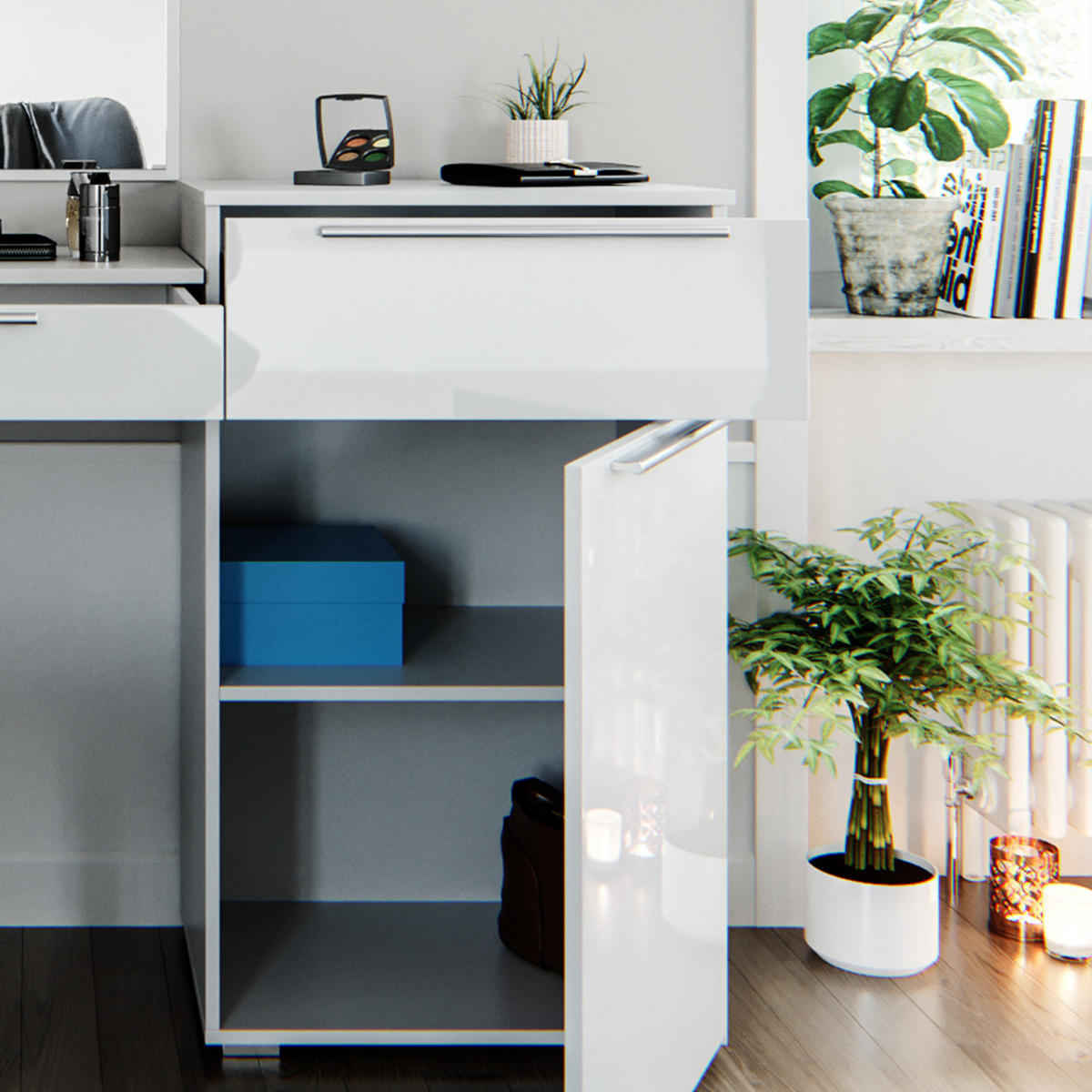 SCHMINKTISCH Lilli Weiß 190 cm mit Bank - Weiß, Holzwerkstoff (190/90/39cm) - Vicco