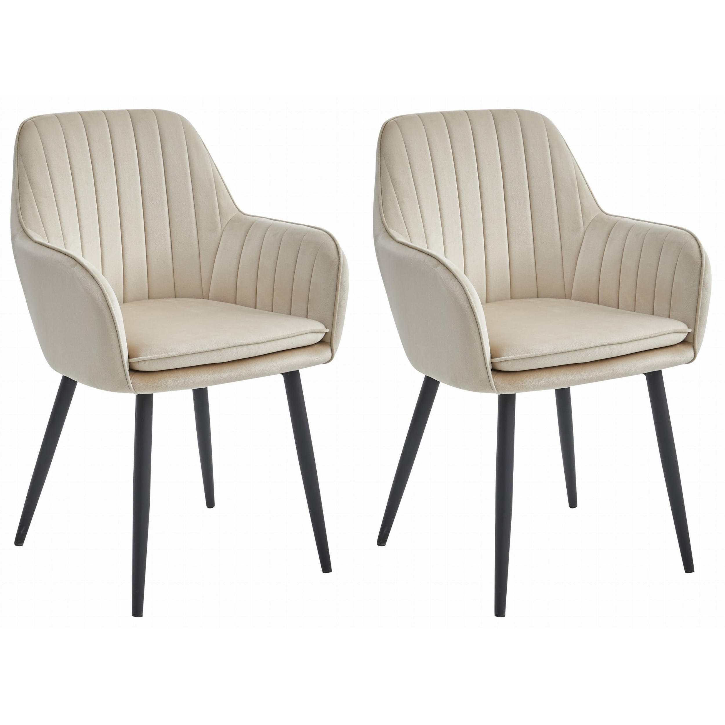 STUHL PRAIANO 2-er Set, Beige, Schwarz, mit Samtstoff gepolstert - Beige, Textil/Metall (58/87/57cm) - Komodee