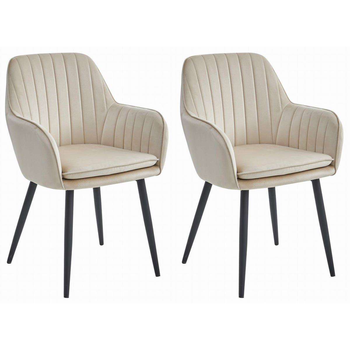 STUHL PRAIANO 2-er Set, Beige, Schwarz, mit Samtstoff gepolstert - Beige, Textil/Metall (58/87/57cm) - Komodee