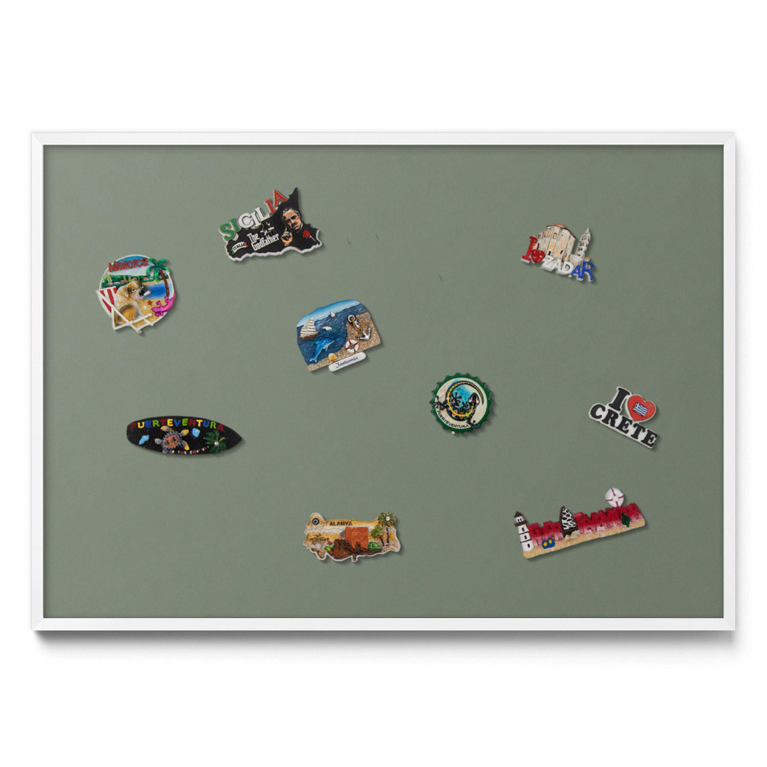 MAGNETTAFEL 100x70 cm Weißer Rahmen Farbe Olivgrün - Eukalyptusholzfarben, Metall (100/70/0.4cm) - TULUP