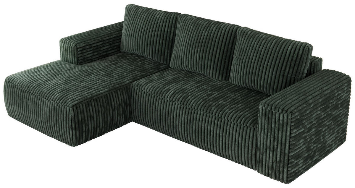 ECKSOFA TRENTINO L Grün Cord - Links - Schwarz/Grün, Textil (266/164cm) - MKS