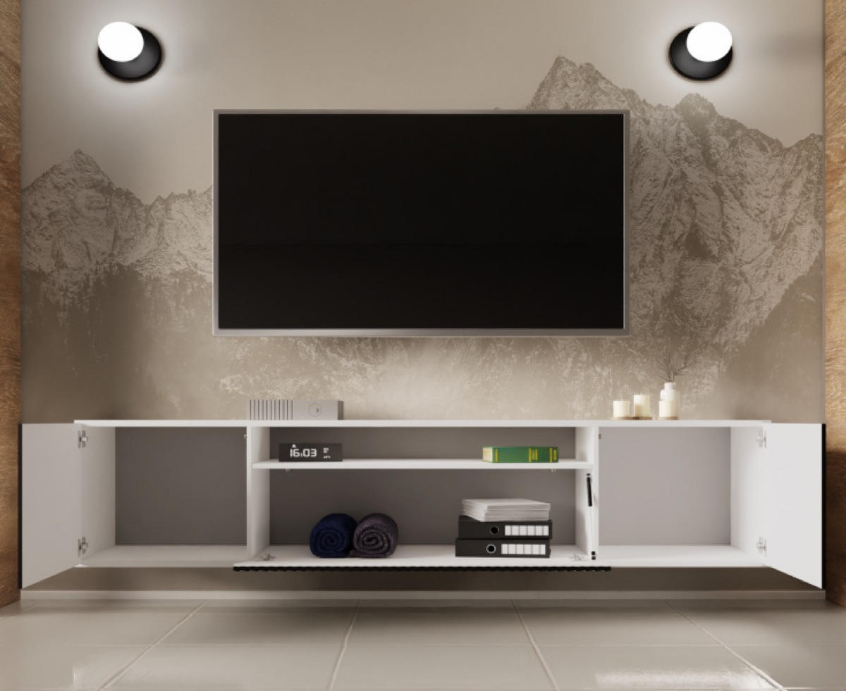 TV-LOWBOARD Weiß Schwarz NOELI Hängend Gerillte Fronten - Schwarz, Holzwerkstoff (200/40/41cm) - Sepro Meble