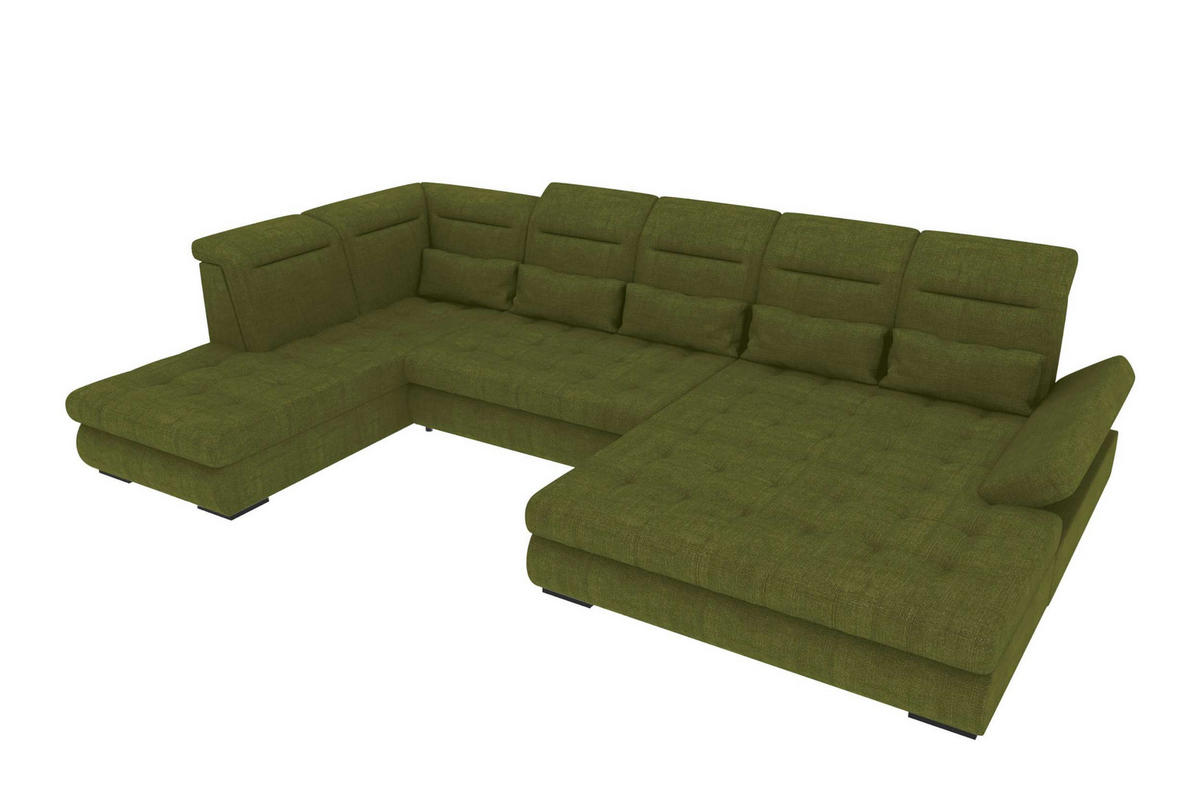 WOHNLANDSCHAFT Toscana Strukturstoff inkl. Schlaffunktion - Grün, Textil (358/87/208cm) - 99rooms