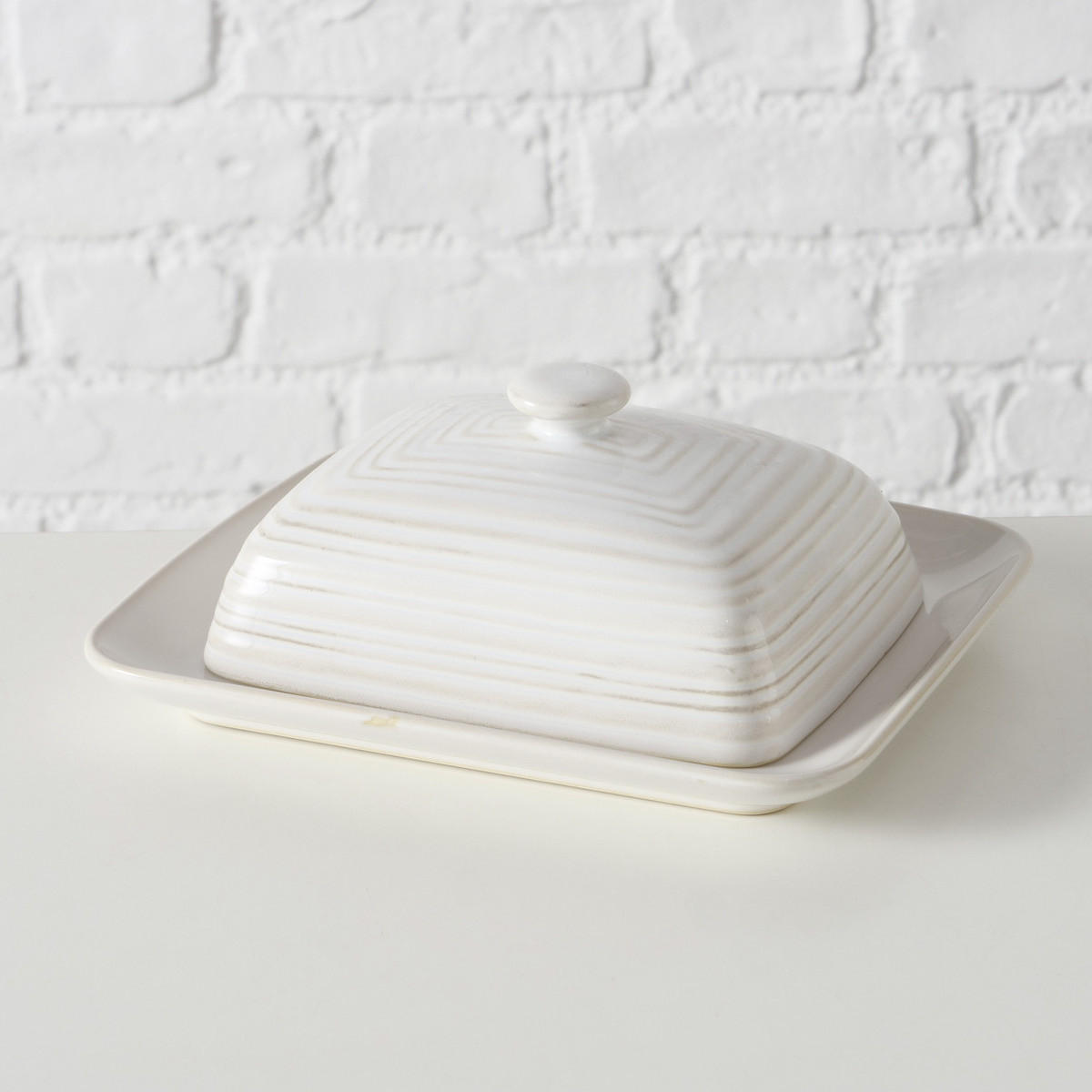 BUTTERDOSE aus Keramik Jonah Weiß 19,6/16,6/7 cm - Weiß, Keramik (16.6/7/19.6cm) - Boltze Home