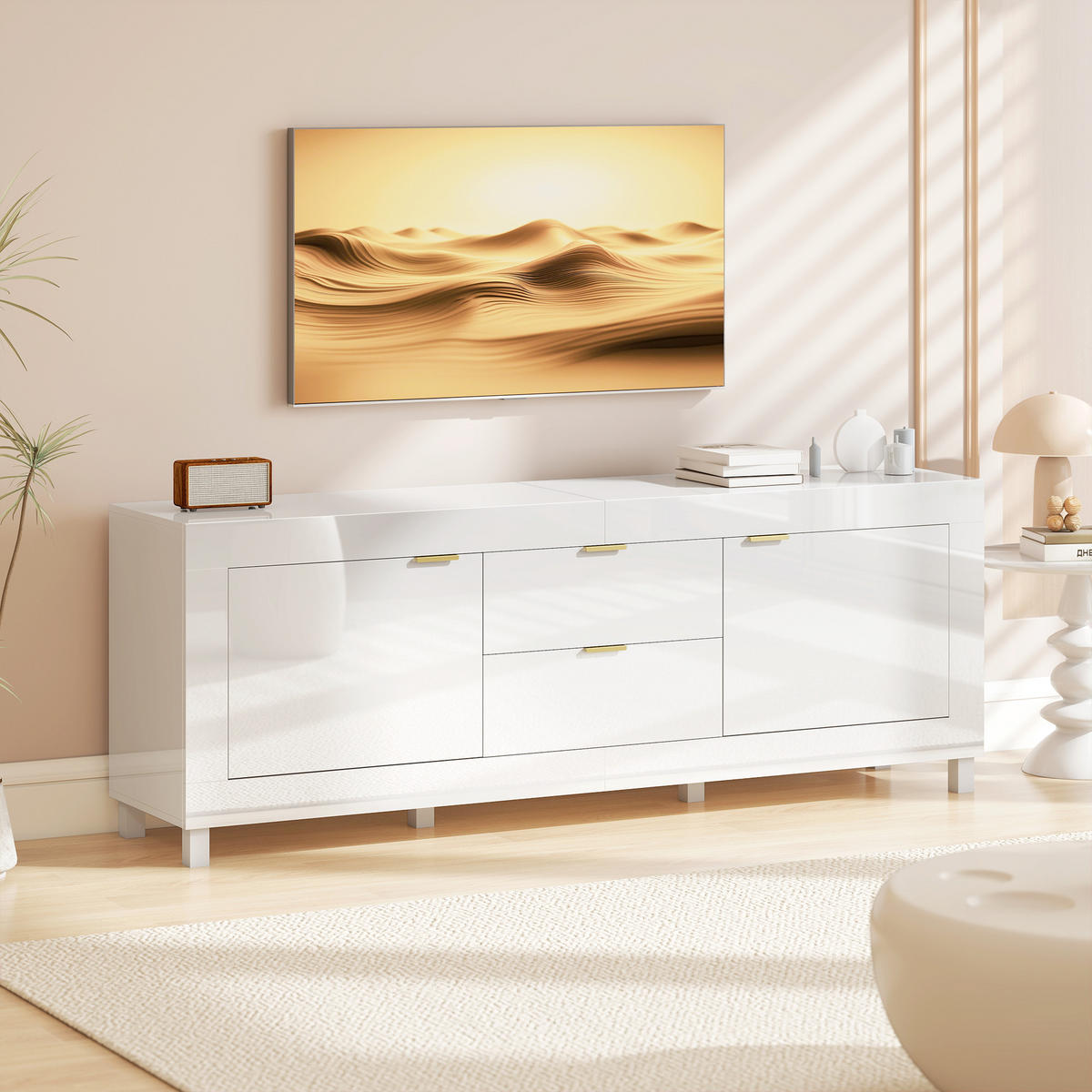 TV-SCHRANK Spanplatte Hochglanz - Weiß Hochglanz, Holzwerkstoff (40/66/180cm) - HOMCOM