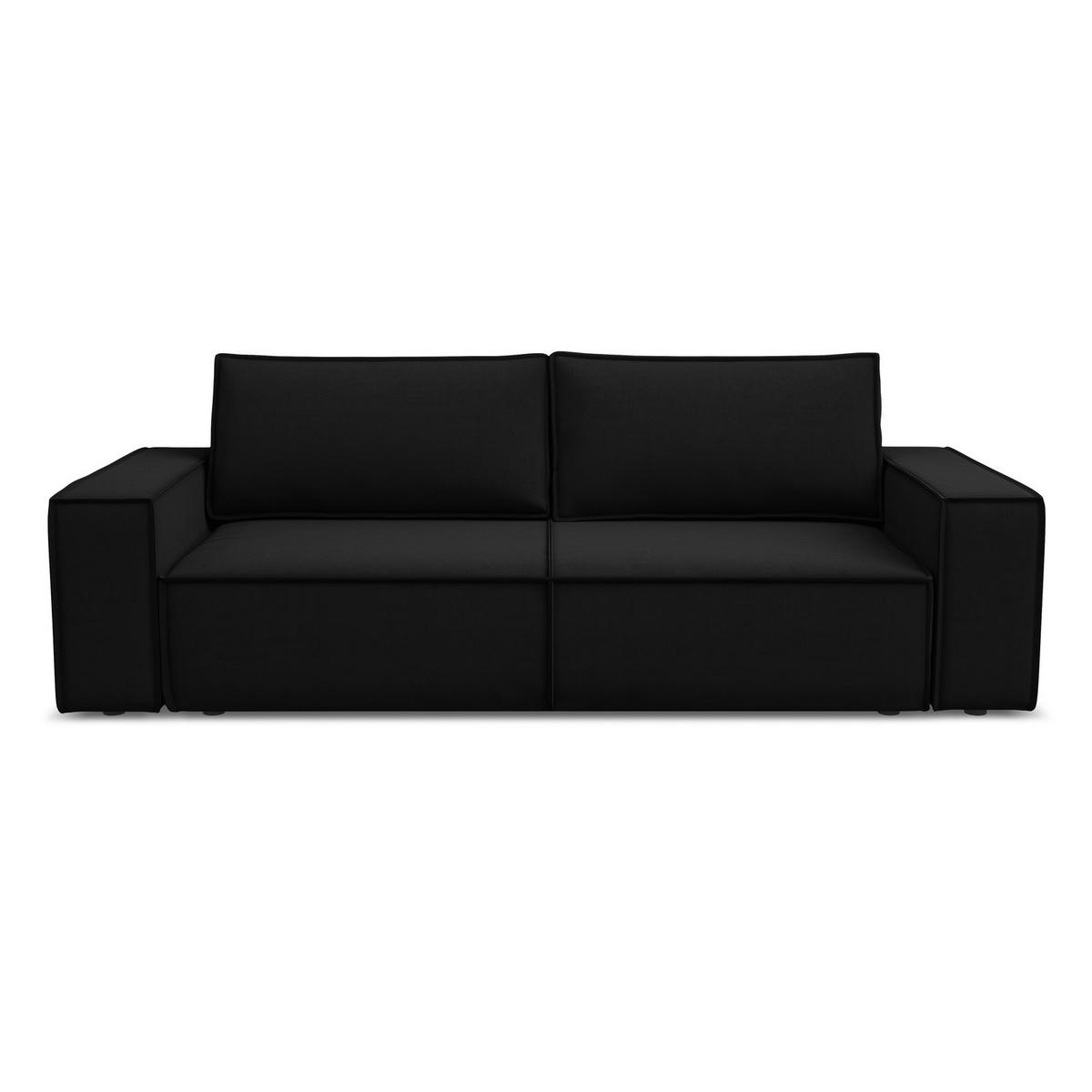 3-SITZER SOFA mit Schlaffunktion Samt Stoff Schwarz - Schwarz, Kunststoff/Textil (255/85/105cm) - LaMiaSofa
