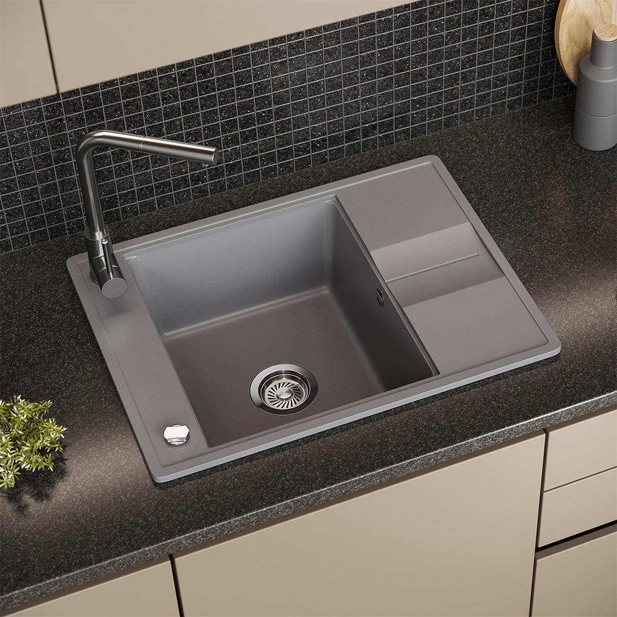 SPÜLBECKEN Osaka Grau 67 x 50 cm - Grau, Keramik (67/20/50cm) - Bergstroem