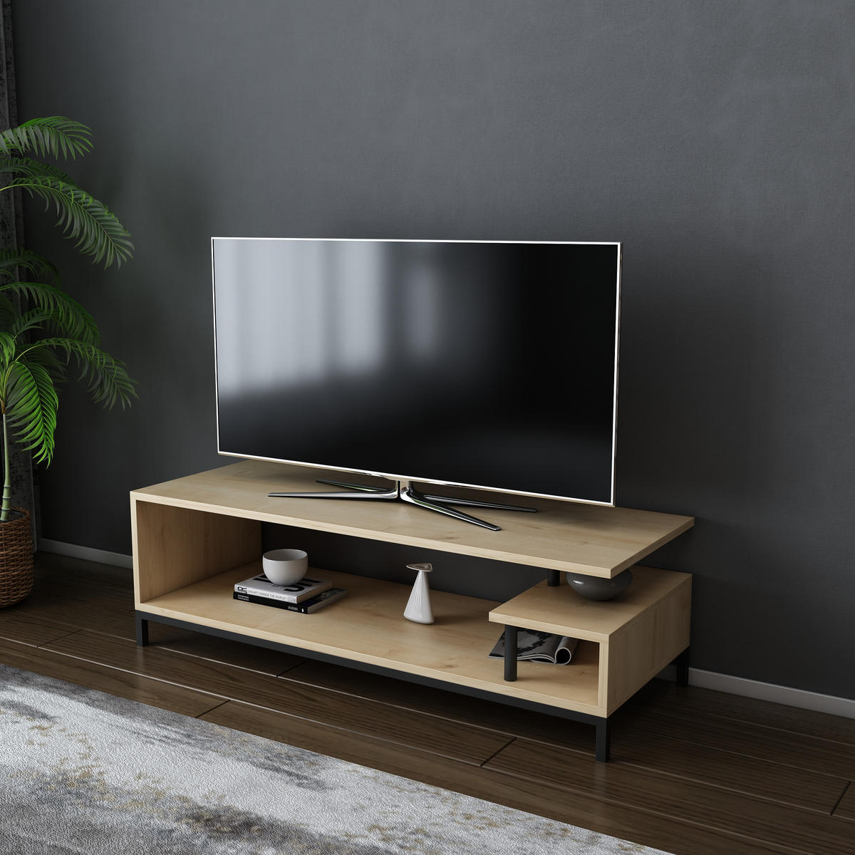 TV-LOWBOARD Reilly Schwarz-Eiche - Eichefarben/Schwarz, Holzwerkstoff (120/38/45cm) - Decorotika