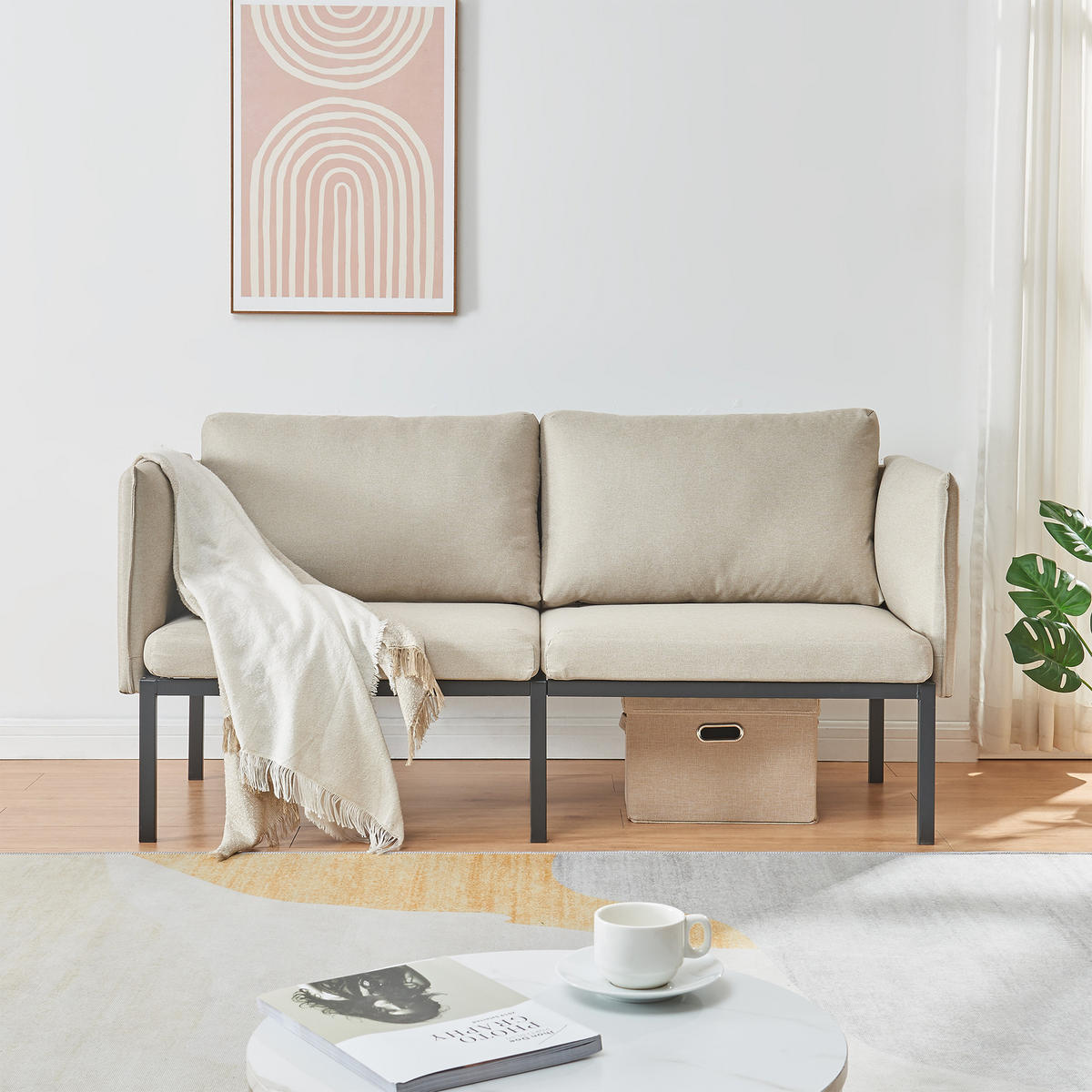 2-SITZER-SOFA Kamar - Beige, Holz/Textil (158/69/63.5cm) - [en.casa]