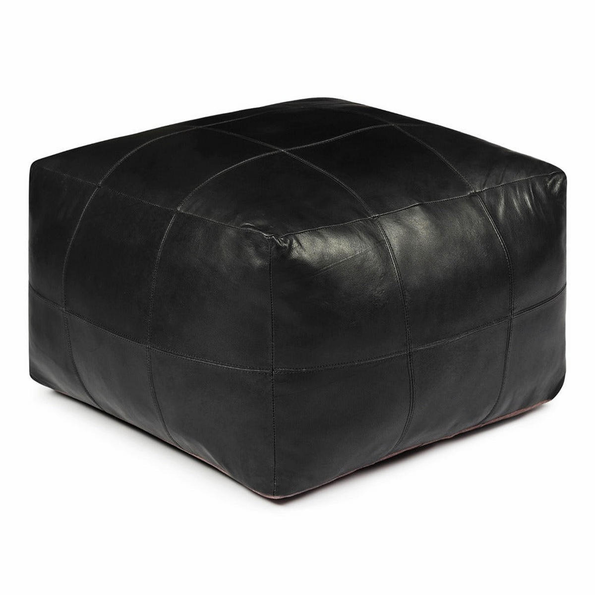POUF 60/60/45 cm Echtleder Schwarz - Schwarz, Leder (60/45/60cm) - Furnhouse