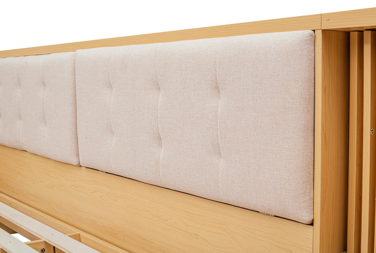 POLSTERBETT 180/200 cm mit Stauraum-Kopfteil, USB-Anschluss und Schubladen, Natur - Naturfarben, Holzwerkstoff (180/200cm) - Redom