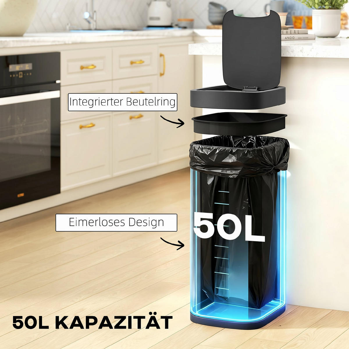 SENSOR-MÜLLEIMER Metall ABS Schwarz - Schwarz, Metall (26.5/68/35.5cm) - HOMCOM