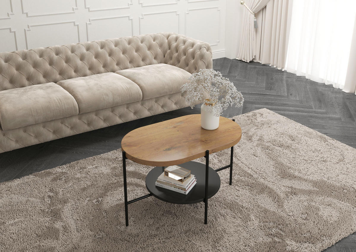 COUCHTISCH Arena Eiche, Schwarz, Oval - Eichefarben/Schwarz, Holzwerkstoff/Metall (50/80/50cm) - Dancan
