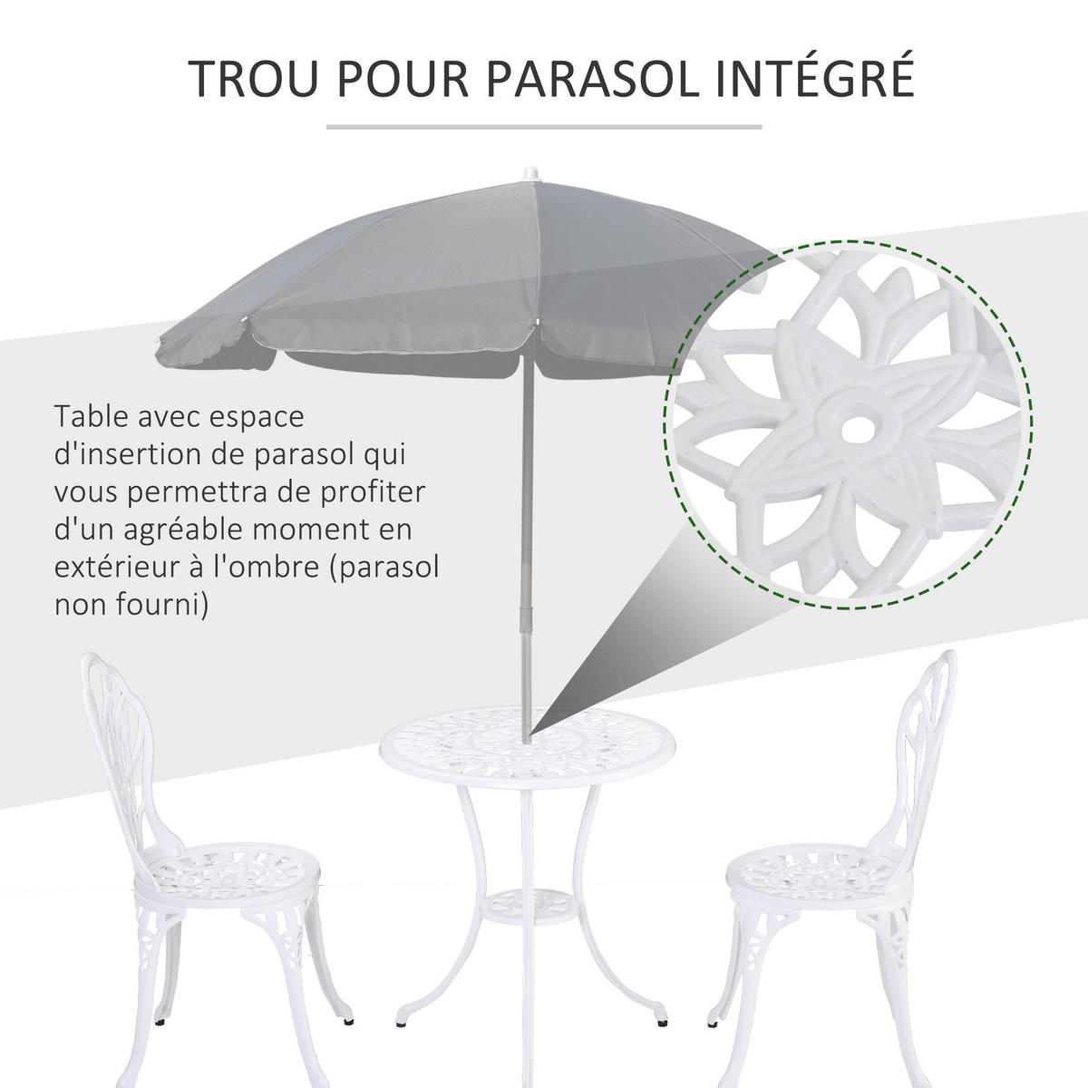 BALKONSET 3-teilig DE-14072 Aluminiumguss, Imitat-Schmiedeeisen Weiß - Weiß, Metall - ComfortXL