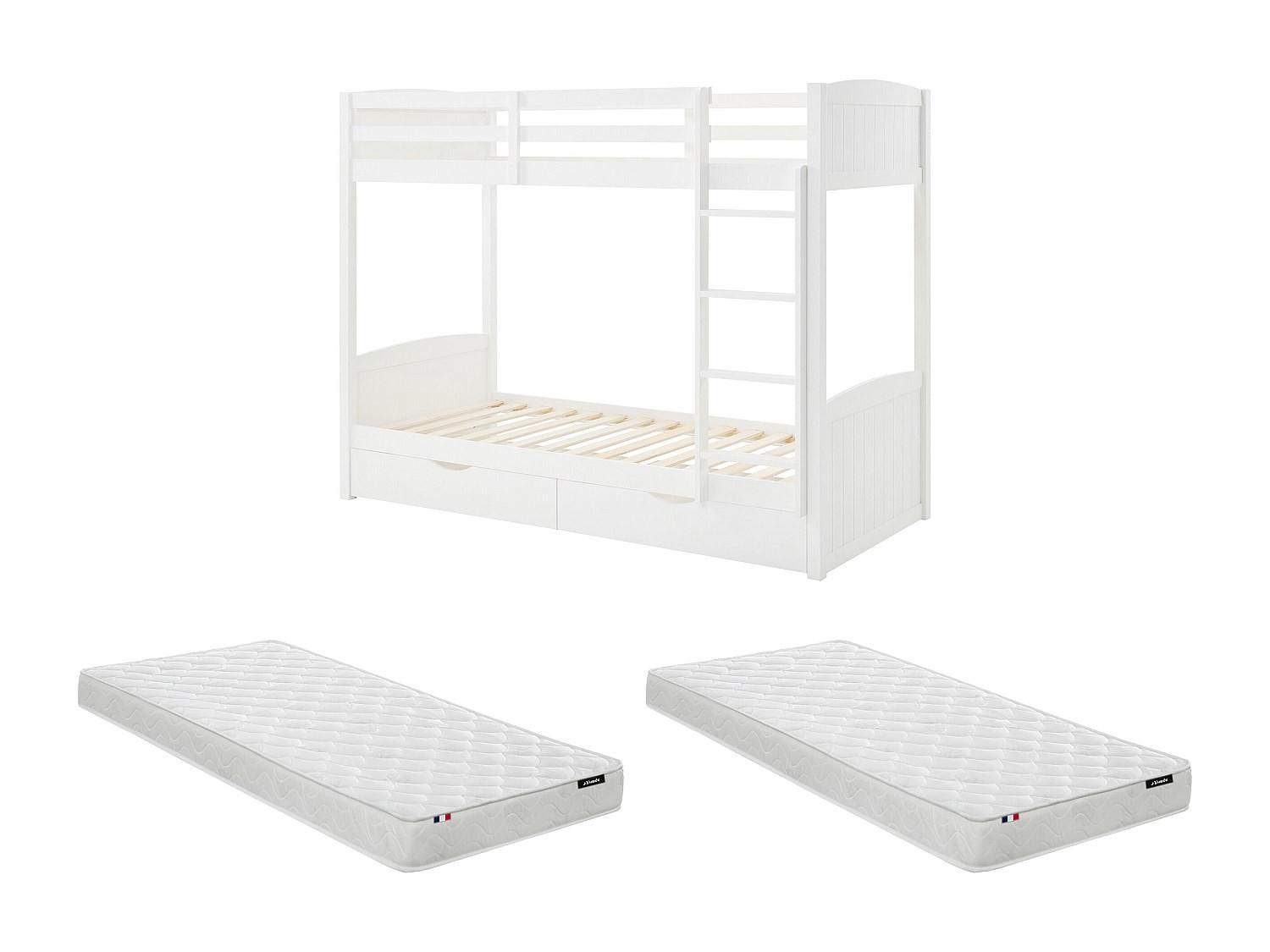 ETAGENBETT - 2 Personen - holz - weiß Limodara - Weiß, Holz (90/200cm) - Vente-Unique