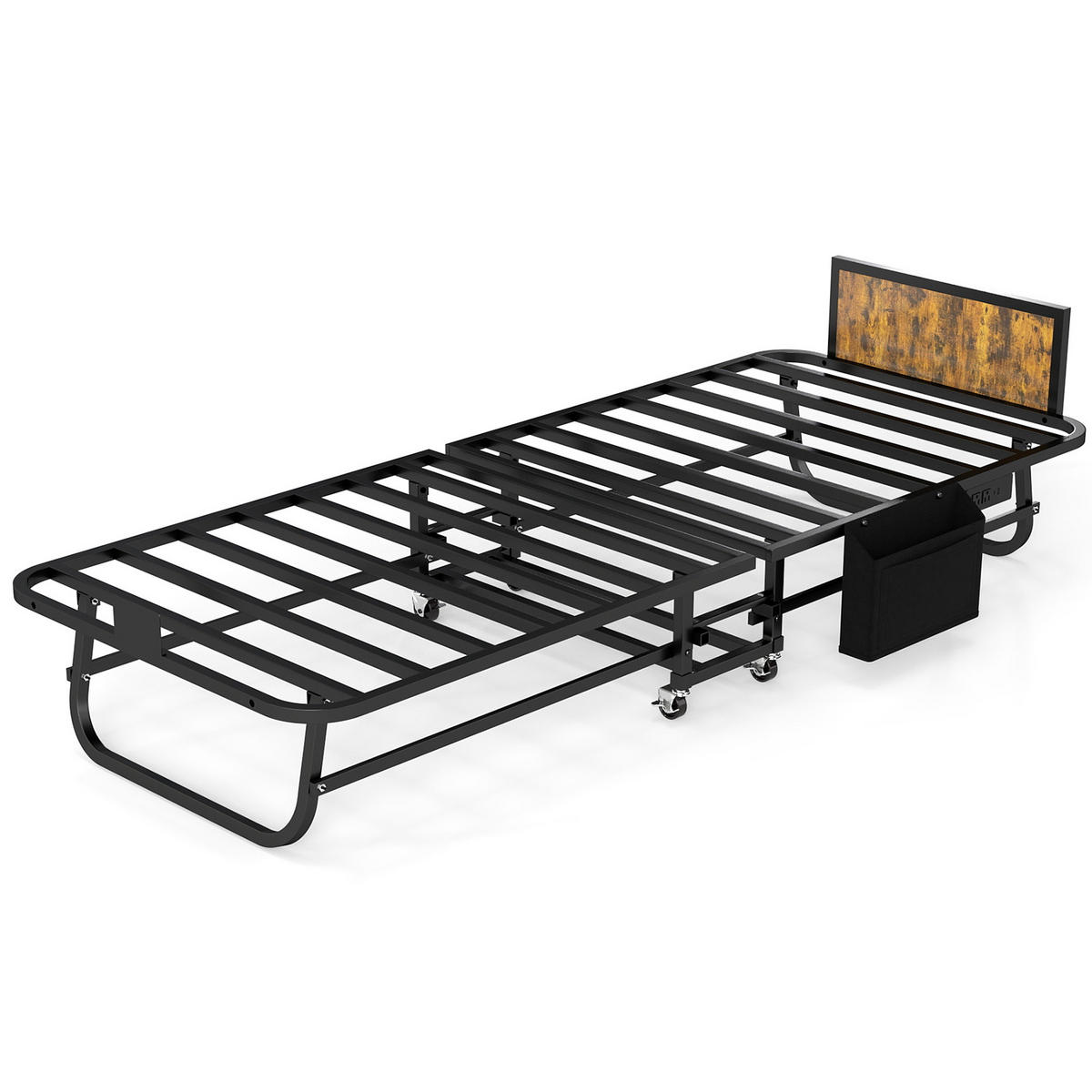 KLAPPBETT 80/190 cm mit Kopfteil und USB-Ladeanschluss, DE-41874, in Schwarz - Grau, Metall (80/190cm) - ComfortXL