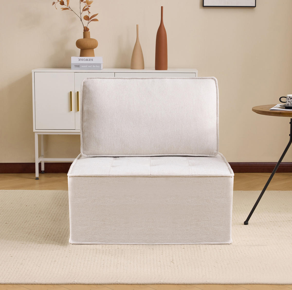 SESSEL modulare Sitzgarnitur Beige aus Leinen 85/65/75 cm - Beige, Holzwerkstoff (81/81/81cm) - OKWISH