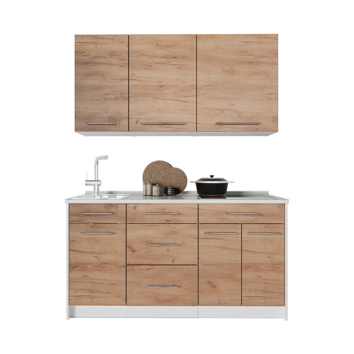 SINGLEKÜCHE Fame-Line, Goldkraft Eiche, 150 cm, AP Eiche - Honigeiche/Weiß, Holzwerkstoff (150/82/60cm) - Vicco
