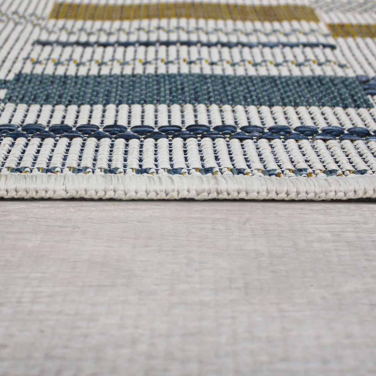 TEPPICH Outdoor Geometrische Muster, Terrasse schmutzabweisend Blau-Gelb Rechteckig 200x290 - Blau, Textil (200/290cm) - KADIMA DESIGN