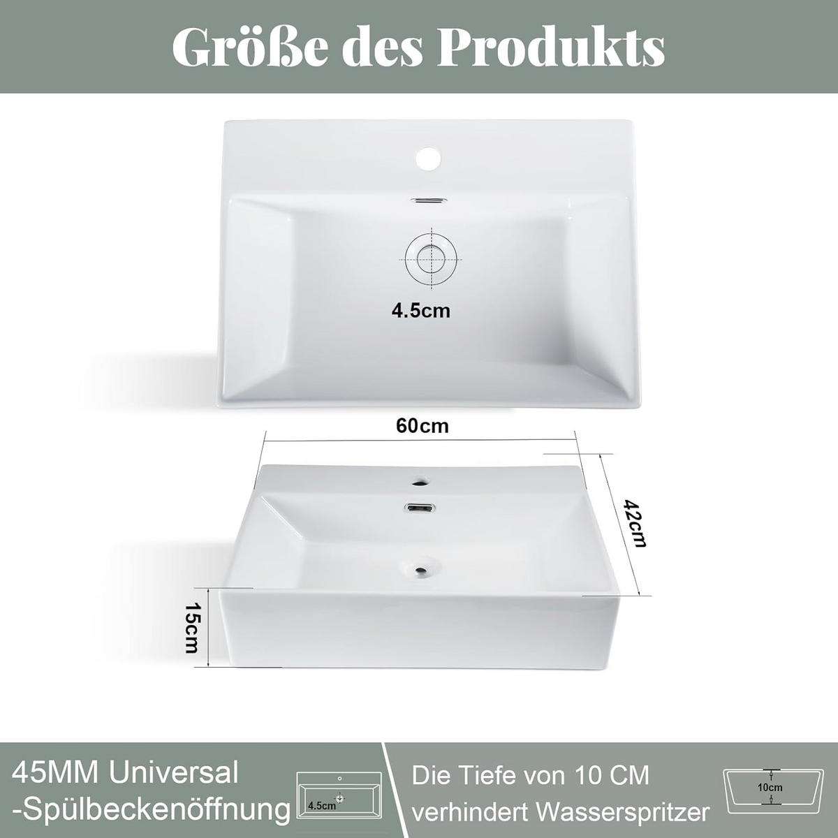 WASCHBECKEN Nyvyn 60/42/15 cm - Weiß, Keramik (42/15/60cm) - ZMH
