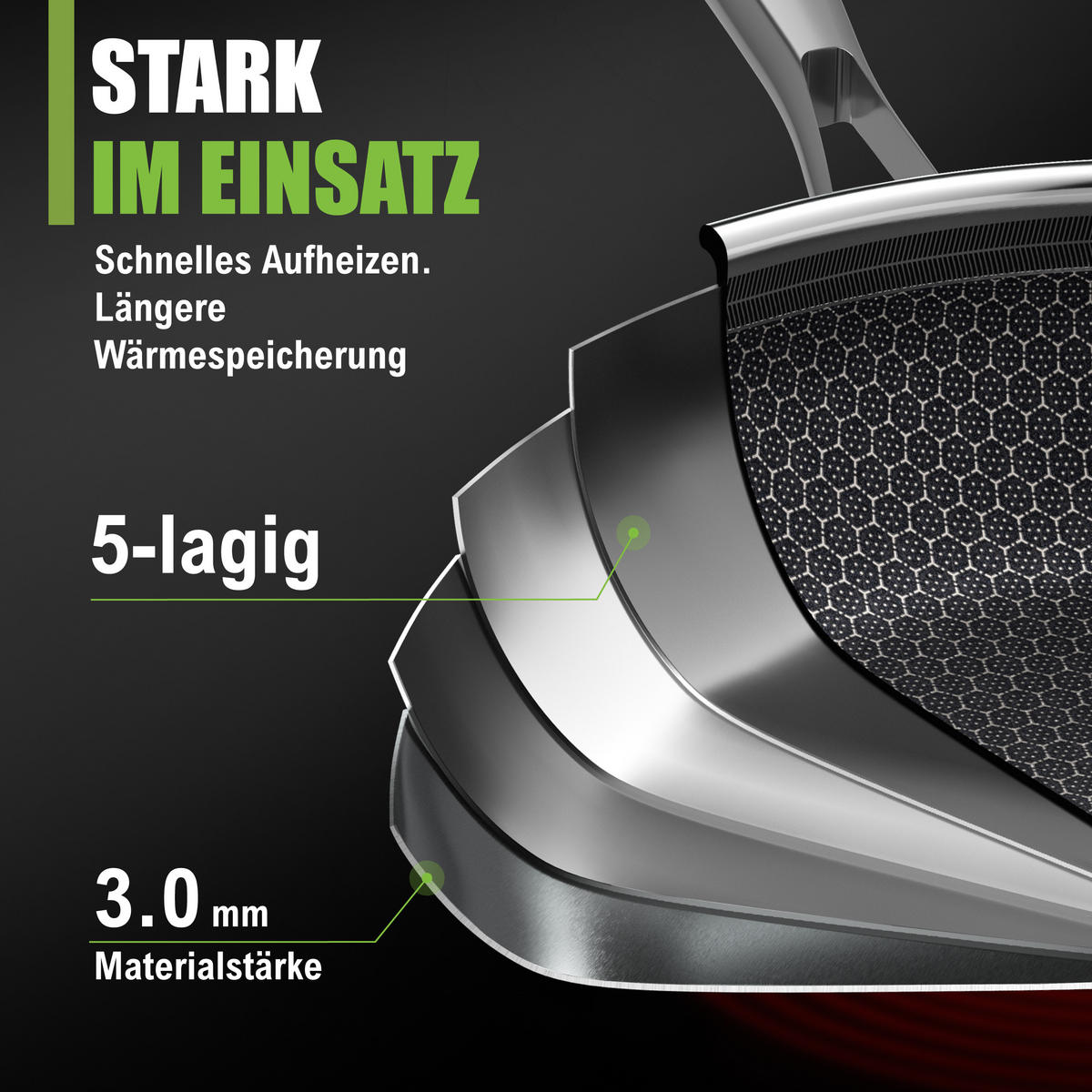 MORLEOS Keramikbratpfanne Wabenstruktur Antihaft Ø26 cm - Silberfarben, Metall (26cm) - Muvell