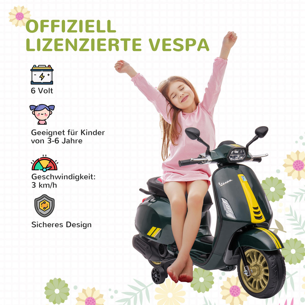 KINDER Elektro-Motorrad - Dunkelgrün, Kunststoff/Metall (107/47/73cm) - AIYAPLAY